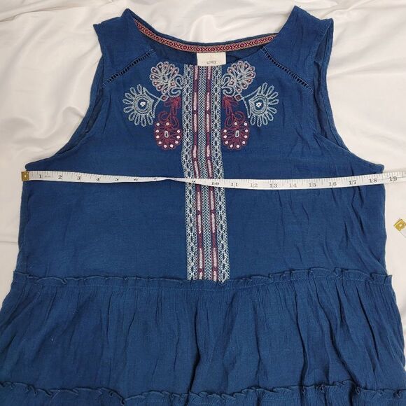 KNOX ROSE teal embroidered sleeveless tiered flowy blouse top L - Picture 8 of 9